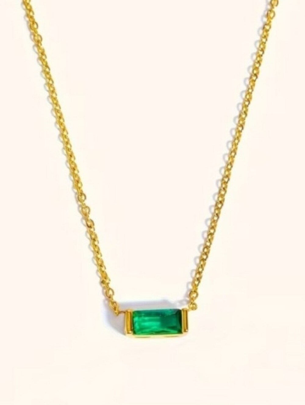 NEW! 18K Gold Plated Bezel- Set Green Emerald Solitaire Pendant Necklace